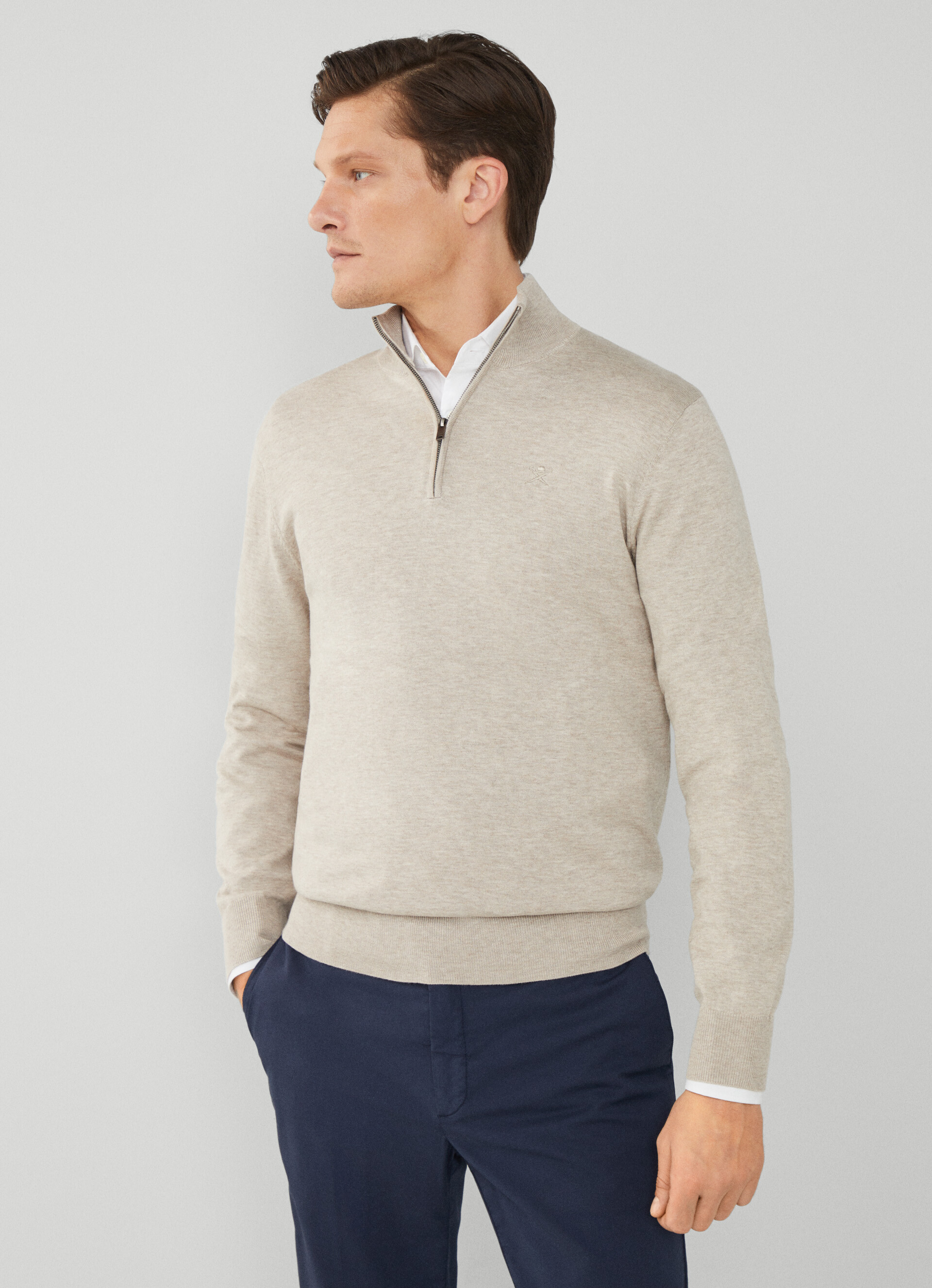 Hombre Hackett Jersey en algodón y cashmere con cuello cremallera Navy